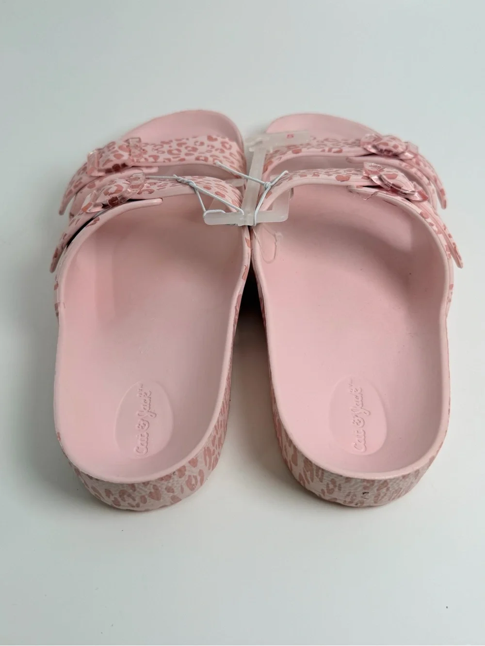Cat & Jack Pink Leopard Print Double Buckle Slide Sandals